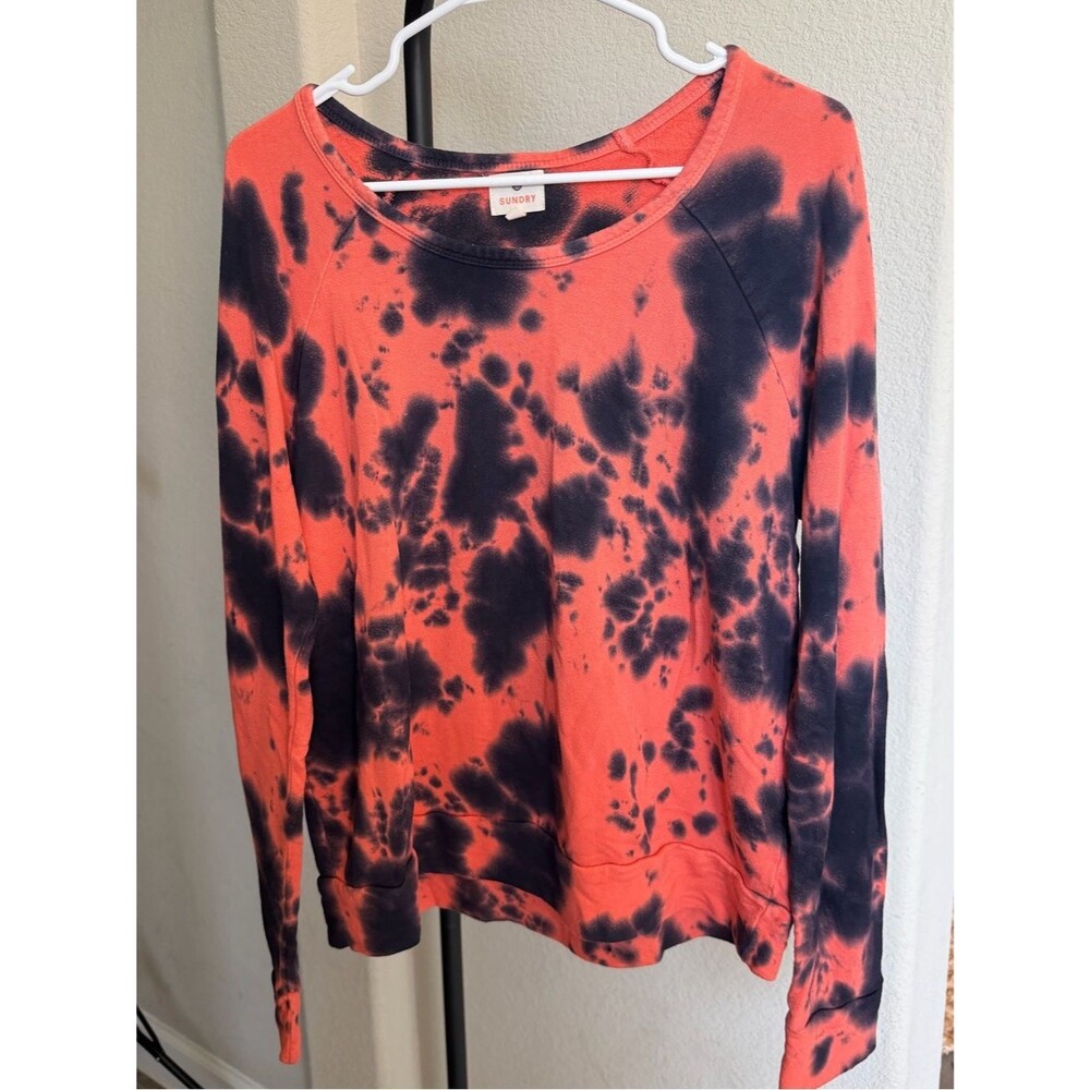 Sundry Coral and Black Tie-Dye Long Sleeve Pullover Sweatshirt 3